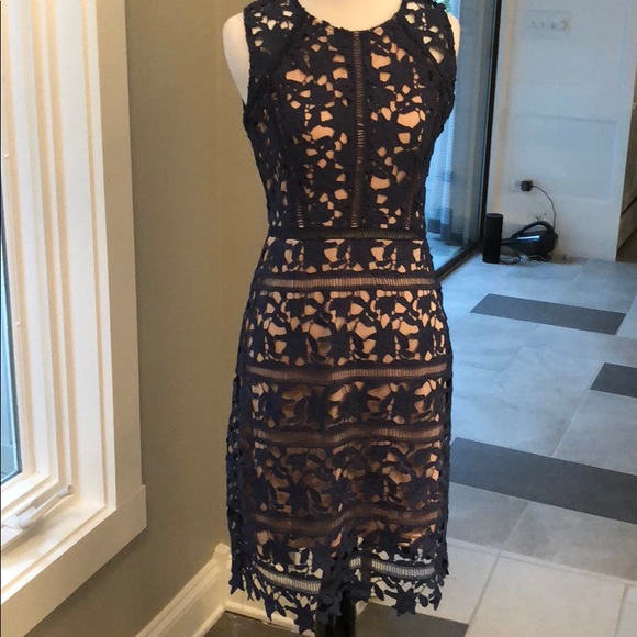 Sale!!Slate blue fitted lace dress with tan lining - Picture 3 of 7